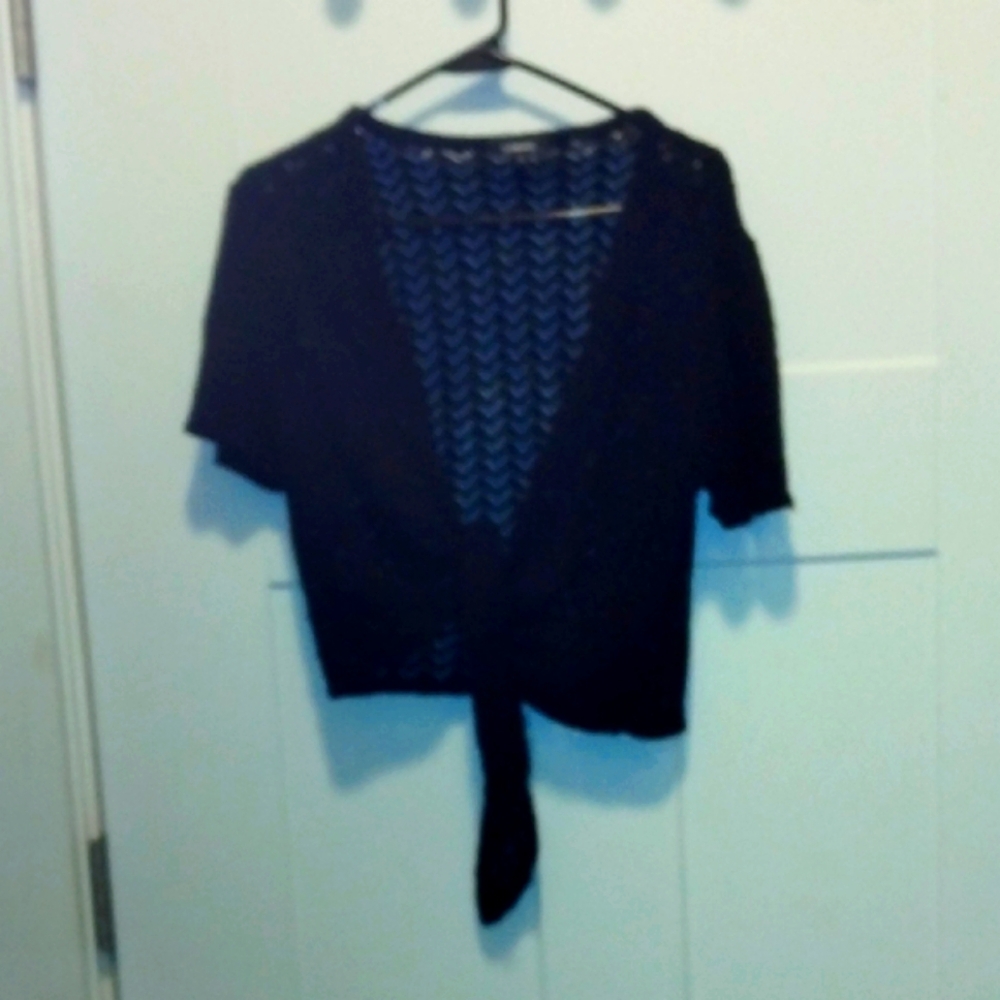 Elementz Black V-Neck Crop Tie Front Blouse